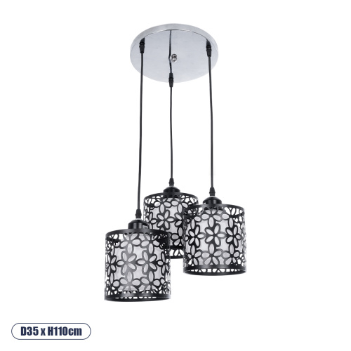 GLOBOSTAR® RAINELDA 01246 Μοντέρνο Κρεμαστό Φωτιστικό Οροφής με Ντουί 3 x E27 AC 220-240V IP20 - Μαύρο & Λευκό - Μ35 x Π35 x Υ110cm