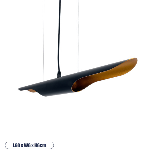 GLOBOSTAR® ESTERINA 01304 Μοντέρνο Κρεμαστό Φωτιστικό Οροφής με Ντουί 2 x E27 AC 220-240V IP20 - Μαύρο & Χρυσό - Μ60 x Π6 x Υ6cm