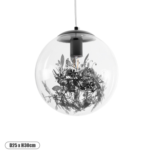 GLOBOSTAR® HARPER 01512 Μοντέρνο Κρεμαστό Φωτιστικό Οροφής με Ντουί 1 x E27 AC 220-240V IP20 - Διάφανο & Μαύρο - Μ25 x Π25 x Υ30cm