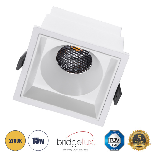 GLOBOSTAR® PLUTO-B 60279 Χωνευτό Downlight Σποτ με Honeycomb Anti Glare Reflector LED 15W 1875lm 38° AC 220-240V IP20 Θερμό Λευκό 2700K - Bridgelux COB Chip & TÜV SÜD Driver - Λευκό Ματ - Μ10.4 x Π10.4 x Υ6.5cm / Q9.5 x 9.5cm - 5 Χρόνια Εγγύηση