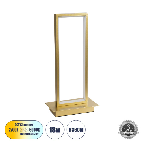 GLOBOSTAR® CORNELIE 60462 Μοντέρνο Επιτραπέζιο Φωτιστικό LED CCT 18W 1980lm 200° AC 220-240V IP20 Ρυθμιζόμενο Λευκό CCT με On/Off 2700K/4500K/6000K - Lumileds SMD Chip - Χρυσό - Μ18 x Π10 x Υ36cm - 3 Χρόνια Εγγύηση