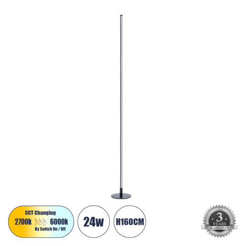 GloboStar® DALUMA 60470 Μοντέρνο Επιδαπέδιο Φωτιστικό LED 24W 2640lm 200° AC 220-240V IP20 Ρυθμιζόμενο Λευκό CCT από 2700K έως 6000K - Μαύρο - Μ18 x Π18 x Υ160cm - 3 Χρόνια Εγγύηση