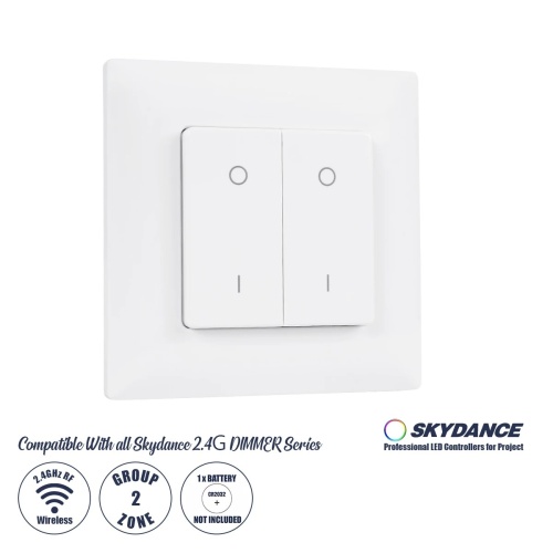 GloboStar® 73122 PF1-2 SKYDANCE Ασύρματο Επιτοίχιο Χειριστήριο 2 Group  RF 2.4Ghz DC3V IP20 - Μ8.5 x Π8.5 x Υ1.7cm - 5 Χρόνια Εγγύηση