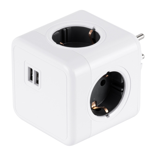 GLOBOSTAR® POWERCUBE 79633 Πολύπριζο 6 Θέσεων με 2 x Πρίζες DC 5V USB 2.0 & 4 x EU Schuko Πρίζες Ασφαλείας Childproof AC 220-240V 3680W/16A Max Load IP20 - Λευκό & Γκρι - Μ7.5 x Π11.5 x Υ7.5cm