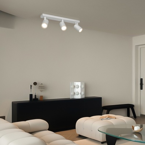 kelvo® SPOTA KLV-101-0139 Κινούμενο Φωτιστικό Σποτ Οροφής για 3 Λάμπες MR16 με Ντουί GU10 AC 220-240V IP20 - Λευκό Ματ - Μ48 x Π6.2 x Υ14cm