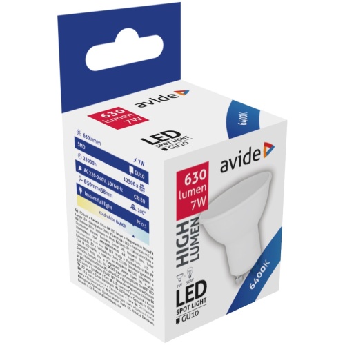 Avide LED Σπότ Αλουμίνιο + Πλαστικό 7W GU10 110° Ψυχρό 6400K Υψηλής Φωτεινότητας