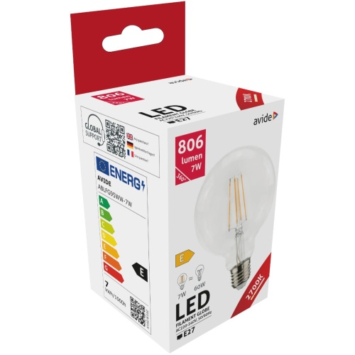 Avide LED Filament Κοινή G95 7W E27 360° Θερμό 2700K