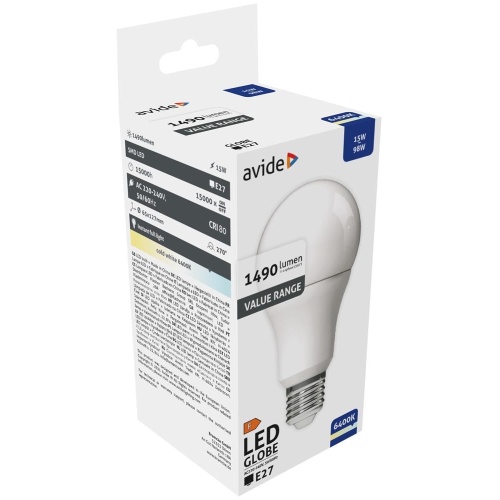 Avide LED Κοινή 15W E27  Ψυχρό 6400K Value