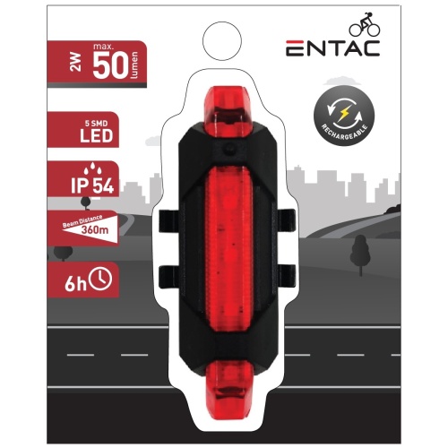 Entac Φώς Ποδηλάτου Πλαστικός 2W Κόκκινο
