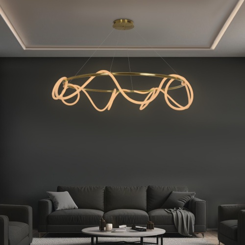 kelvo® GLOW KLV-101-0165 Κρεμαστό Φωτιστικό Οροφής LED 100W 10000lm 360° AC 220-240V IP20 Ρυθμιζόμενο Λευκό CCT με Χειριστήριο από 2700K έως 6000K Dimmable - Lumileds SMD Chip - Χρυσό Πλατίνα - Μ150 x Π150 x Υ100cm - 3 Χρόνια Εγγύηση