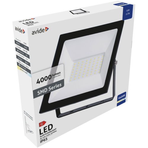 Avide LED Προβολέας Slim SMD  50W Ψυχρό 6400K Value