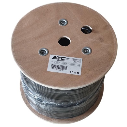 ATC-662 Στροφείο FTP CAT6 CCA για Εξωτερικό Χώρο Μαύρο με Ξύλινο Καρούλι 250m