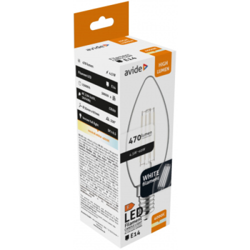 Avide LED White Filament Κερί 4.5W E14 NW 4000K