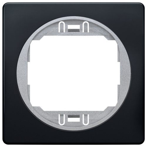 EON E6801.E1S One-gang frame 80x80, soft-touch black with silver holder