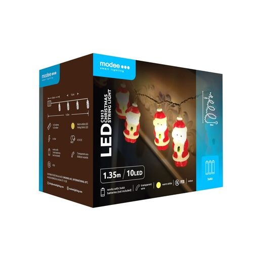 Modee Χριστουγεννιάτικα Φωτάκια LED Μπαταρίας (10LED/1.35m/15cm) Θερμό Λευκό