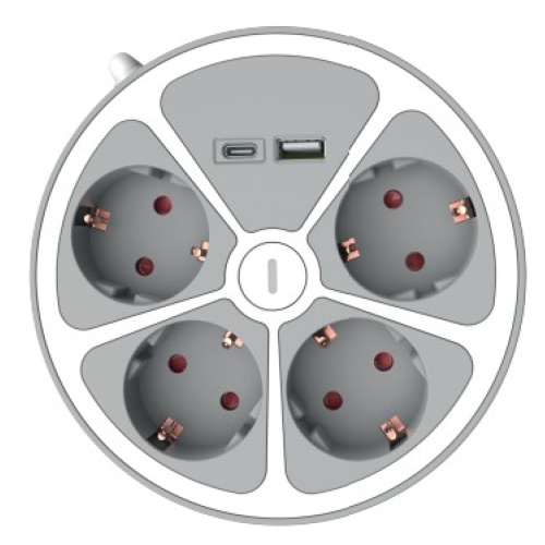 Technik Στρογγυλό Πολύπριζο 4 Θέσεων 1,4m Καλώδιο + USB-A + USB-C 16A